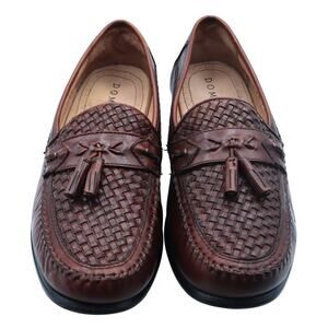 Vintage Domani Brown Woven Braided Leather Loafers Tassels Men 9.5M Slip On